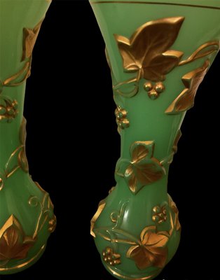 19th Century French Opaline Baccarat Green Vases, Set of 2-OZS-1397054