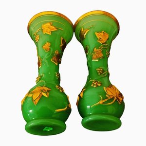 19th Century French Opaline Baccarat Green Vases, Set of 2-OZS-1397054