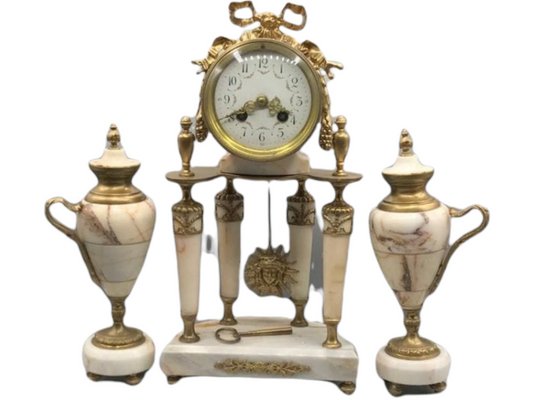 19th Century French Ormolu & White Marble Mantel Clock-TCS-1151212