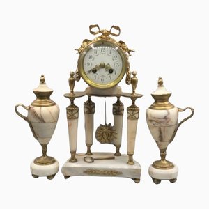 19th Century French Ormolu & White Marble Mantel Clock-TCS-1151212