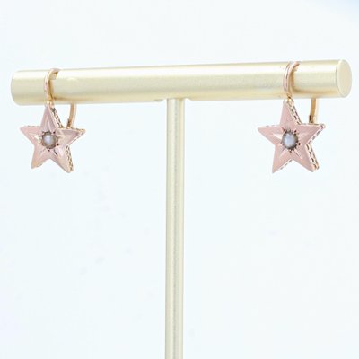 19th Century French Pearl 18 Karat Rose Gold Lever-Back Star Earrings, Set of 2-OLU-1388188