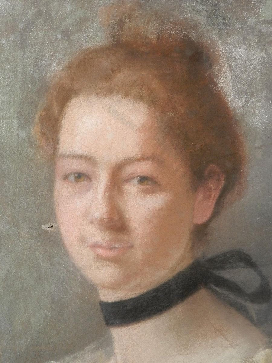 19th Century French Portrait of a Lady Painting Pastel on Canvas, 1880s