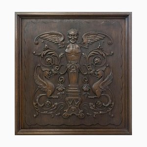 19th Century French Renaissance Chimera Plaque Carved Wood Panel-RIU-698929