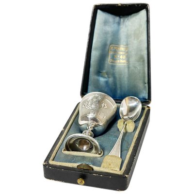 19th Century French Silver Boxed Egg Cup and Spoon by Pellerin & Lemoing, Set of 3-UCH-1224869