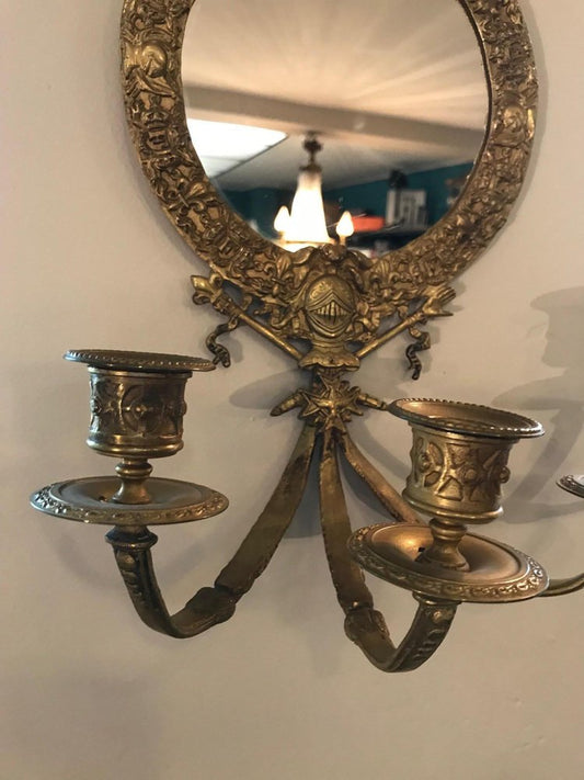 19th Century French Style Bronze Wall Candleholder with Mirror