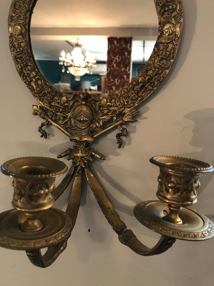 19th Century French Style Bronze Wall Candleholder with Mirror