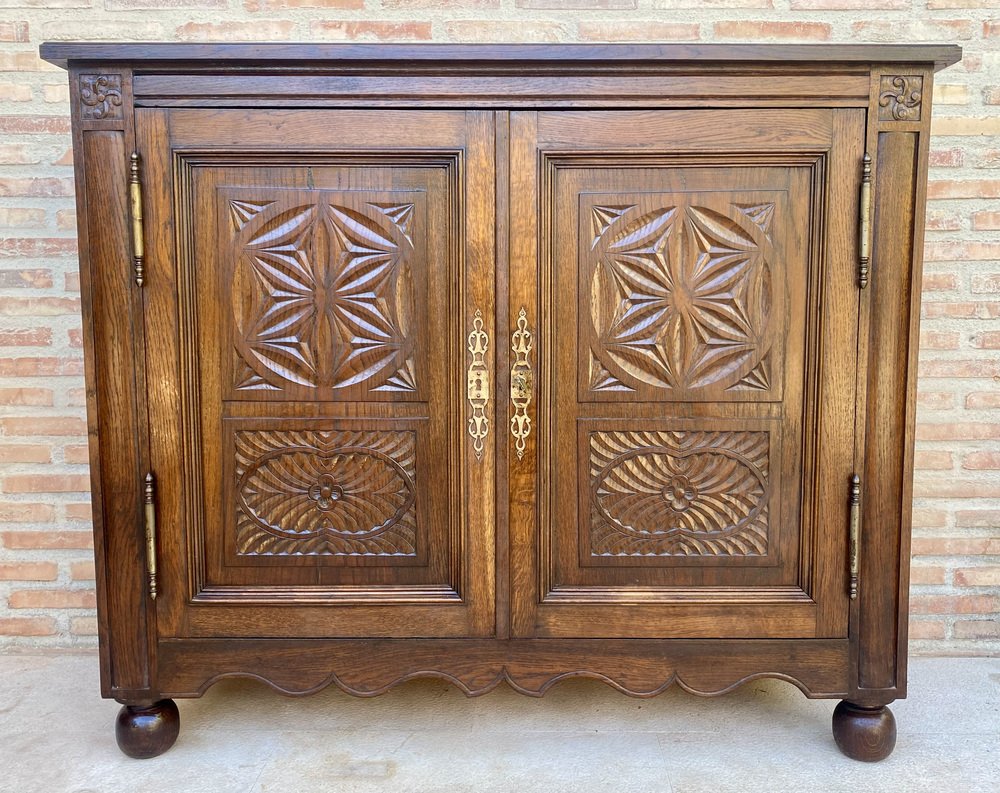 19th Century French Walnut 2-Door Buffet with Round Legs