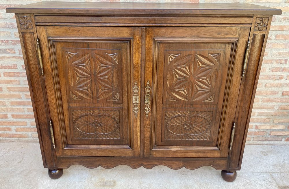 19th Century French Walnut 2-Door Buffet with Round Legs