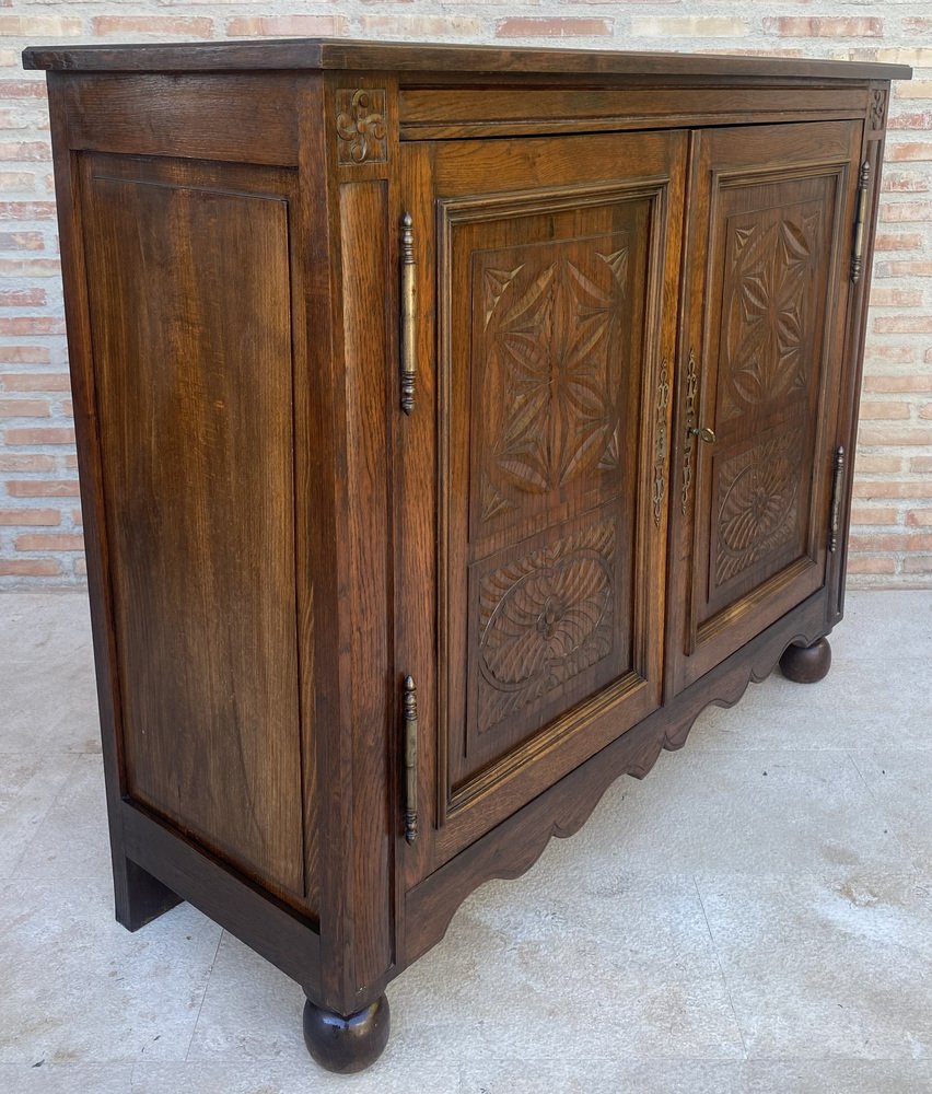 19th Century French Walnut 2-Door Buffet with Round Legs-NOU-1819555