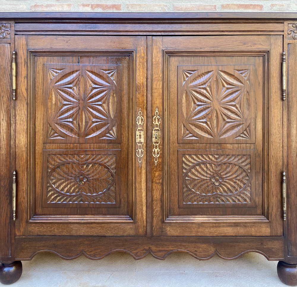 19th Century French Walnut 2-Door Buffet with Round Legs