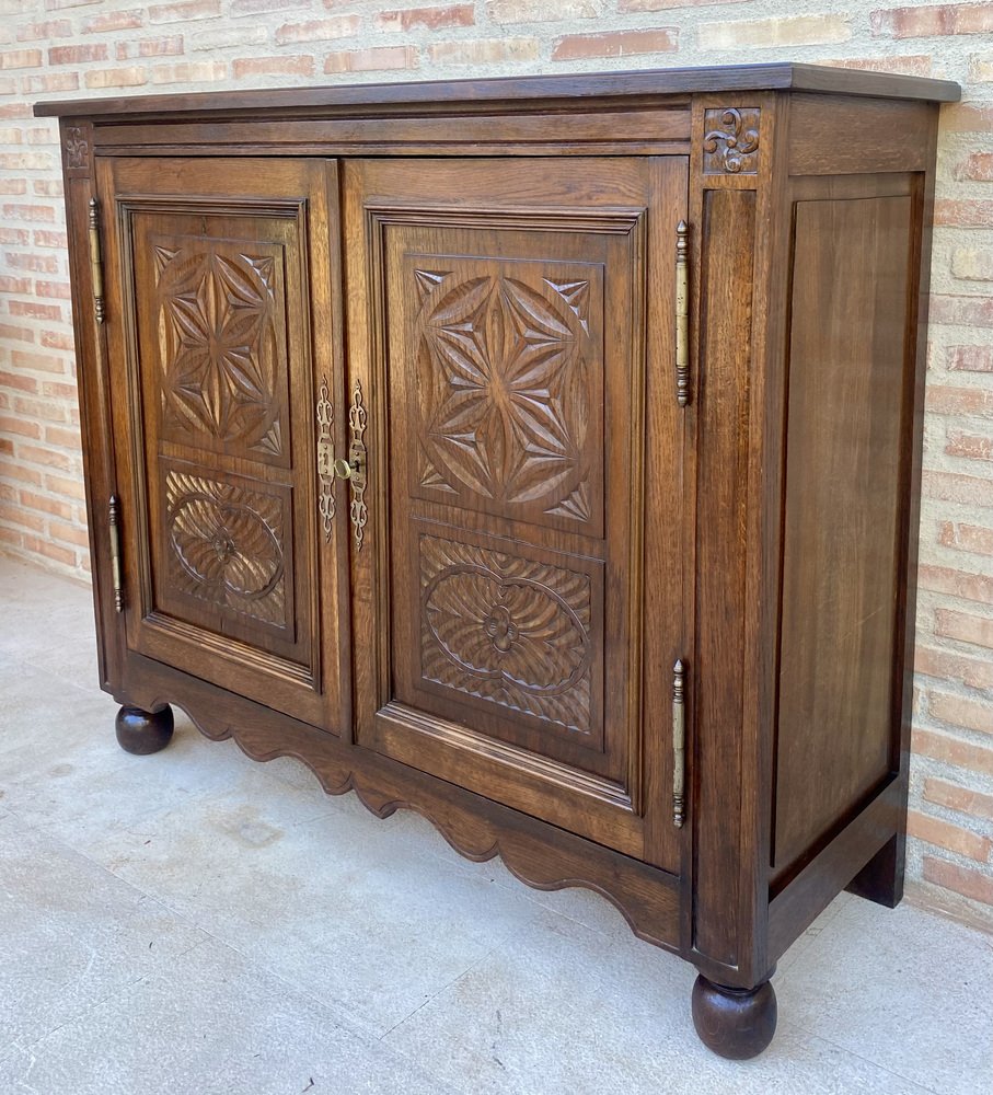 19th Century French Walnut 2-Door Buffet with Round Legs