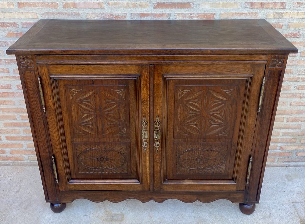 19th Century French Walnut 2-Door Buffet with Round Legs