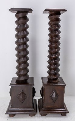 19th Century French Wine Press Screw Pedestals Plant Holders, Set of 2-RIU-1167811