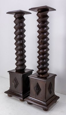 19th Century French Wine Press Screw Pedestals Plant Holders, Set of 2-RIU-1167811