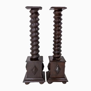 19th Century French Wine Press Screw Pedestals Plant Holders, Set of 2-RIU-1167811