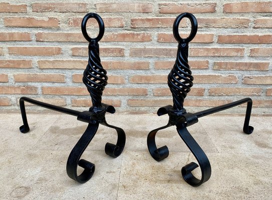 19th Century French Wrought Iron Andirons, Set of 2-NOU-1822971