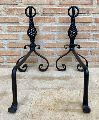 19th Century French Wrought Iron Andirons, Set of 2-NOU-1822971