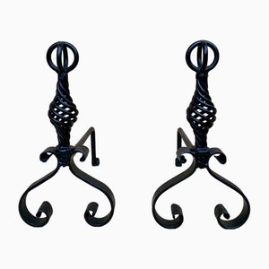 19th Century French Wrought Iron Andirons, Set of 2-NOU-1822971