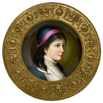 19th Century German Porcelain & Bronze Plate Depicting a Young Female-UCH-1224352