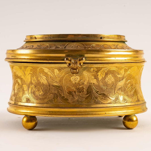 19th Century Gilded Bronze Jewelry Box with Painting Under Glass