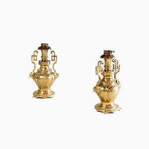 19th Century Gilt Brass and Bronze Table Lamps, Set of 2-CEJ-551121