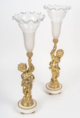 19th Century Gilt Bronze and Crystal Cornet Vases, Set of 2-WFS-2039438