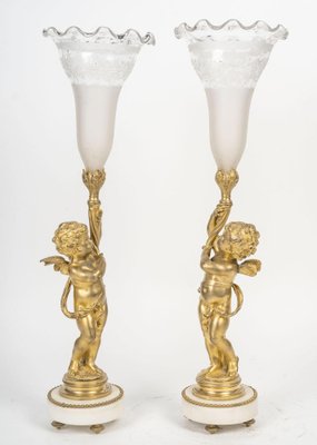 19th Century Gilt Bronze and Crystal Cornet Vases, Set of 2-WFS-2039438