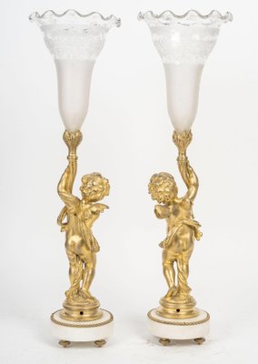 19th Century Gilt Bronze and Crystal Cornet Vases, Set of 2-WFS-2039438