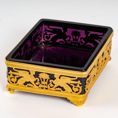 19th Century Gilt Bronze and Violet Crystal Square Bowl-WFS-1419036