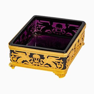 19th Century Gilt Bronze and Violet Crystal Square Bowl-WFS-1419036