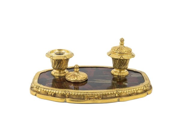 19th Century Gilt Bronze Inkwell with Chinese Style Lacquer-CEJ-626731