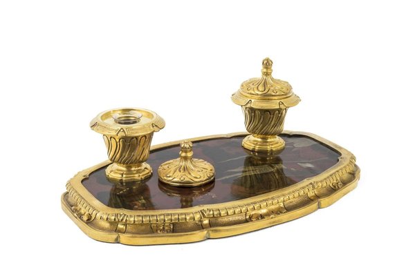 19th Century Gilt Bronze Inkwell with Chinese Style Lacquer-CEJ-626731