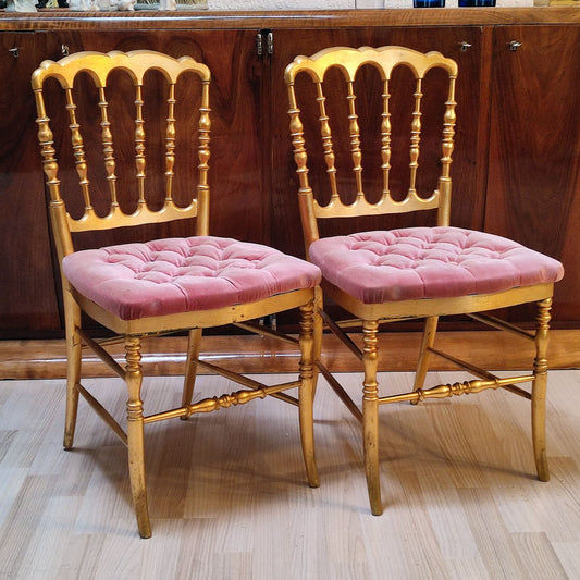 19th Century Gilt Wood Chiavari Chairs, Set of 2