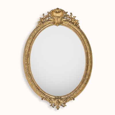 19th Century Gilt Wood Oval Mirror with Shell Crest, 1890s-YK-1694744