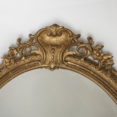 19th Century Gilt Wood Oval Mirror with Shell Crest, 1890s-YK-1694744