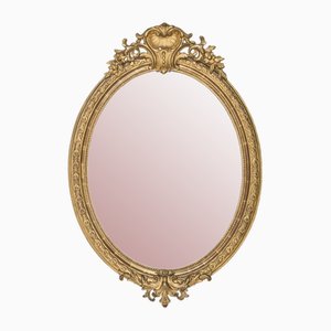 19th Century Gilt Wood Oval Mirror with Shell Crest, 1890s-YK-1694744