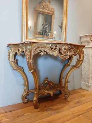 19th Century Gilt Wood Rococo Console Table with Red Marble Top-TDA-1376455