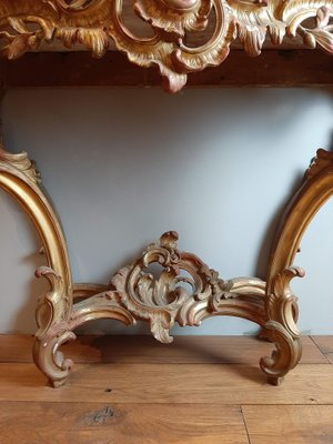 19th Century Gilt Wood Rococo Console Table with Red Marble Top-TDA-1376455