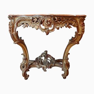 19th Century Gilt Wood Rococo Console Table with Red Marble Top-TDA-1376455