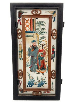 19th Century Glass Hand Painted Iron Wood Lantern Plate-QKG-1450582