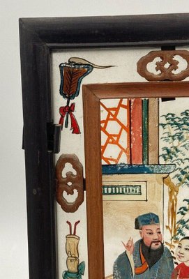 19th Century Glass Hand Painted Iron Wood Lantern Plate-QKG-1450582