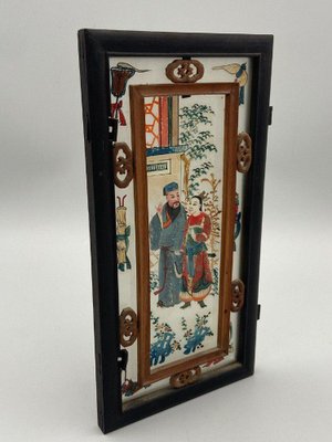 19th Century Glass Hand Painted Iron Wood Lantern Plate-QKG-1450582