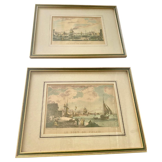 19th Century Gold Engraved Wood Frame with French Navigation Ports, France, Set of 2