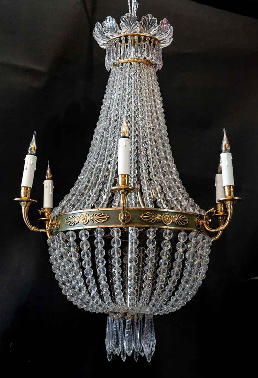 19th Century Golden Bronze and Crystal Balloon Chandelier