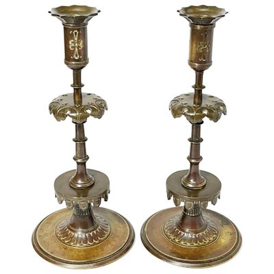 19th Century Gothic Style Bronze Candleholders, Set of 2-UCH-1224407