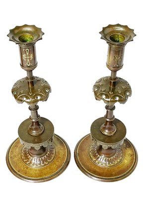 19th Century Gothic Style Bronze Candleholders, Set of 2-UCH-1224407