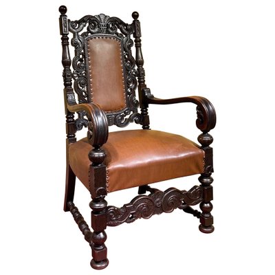 19th Century Historicism Throne Armchair in Oak, 1880s-FLW-1402080