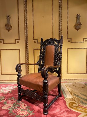 19th Century Historicism Throne Armchair in Oak, 1880s-FLW-1402080