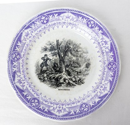 19th Century Historized Months Family Scenes Faience Plates, France-RIU-1403215