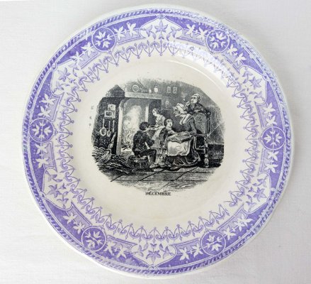 19th Century Historized Months Family Scenes Faience Plates, France-RIU-1403215